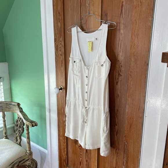 DA-NANG Surplus Cinch Tie Waist Silk Sexy Coastal RomperW/ Pockets - Sz Small - Picture 6 of 12